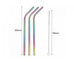 Canudo Reutilizável Inox + 1 Escova - Kit Com 3 Canudos