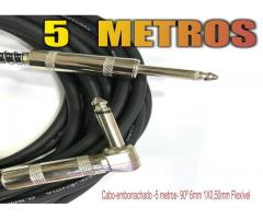 Cabo P10 P10 L 90° Mono 5 Metros Flex Guitarra Baixo Violão Teclado