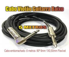 Cabo P10 P10 L 90° Mono 5 Metros Flex Guitarra Baixo Violão Teclado - Imagem 3/4