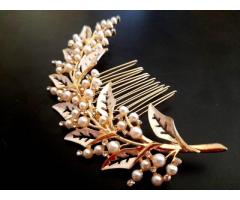 Grampo Enfeite de Cabelo Pente - Arranjo de Festa Casamento Noiva - Modelo Folha Pérolas
