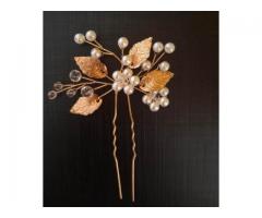 Grampo para Cabelo Detalhe Dourado e Pérolas - Kit 3pcs - Arranjo Grinalda Enfeite Noiva, Casamento