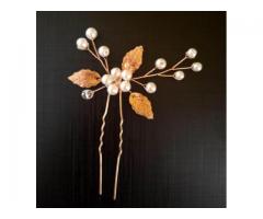 Grampo para Cabelo Detalhe Dourado e Pérolas - Kit 3pcs - Arranjo Grinalda Enfeite Noiva, Casamento