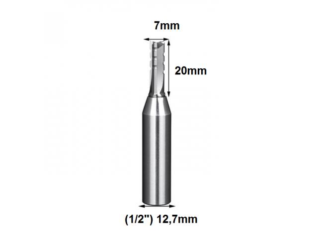 Fresa Reta CNC 3 Cortes - Haste de 1/2" Corte de 20mm L. 7mm - 1/1