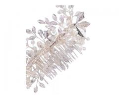 Grinalda Noiva Flores Prata e Pérolas - Arranjo de Cabelo para Noiva Casamento - Imagem 3/3