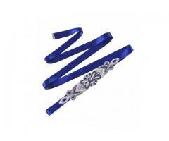 Cinto Bordado para Vestido de Festa - Cinto Detalhe Pedraria Azul - Cinto Azul Royal ou Azul Marinho - Imagem 3/4