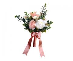 Buquê de Noiva Permanente Tons Pastel com Rosas e Eucalipto
