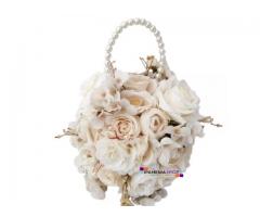 Buquê Bolsa de Noiva Off-White com Alça de Pérolas Luxo – Buquê Permanente