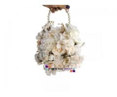 Buquê Bolsa de Noiva Off-White com Alça de Pérolas Luxo – Buquê Permanente