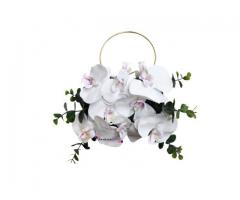 Mini Buquê Bolsa com Orquídeas e Alça de Metal Dourada - Buquê Permanente