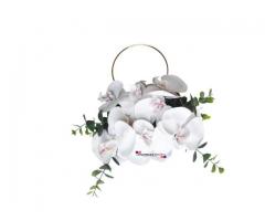 Mini Buquê Bolsa com Orquídeas e Alça de Metal Dourada - Buquê Permanente