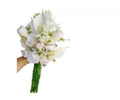 Buquê de Noiva Branco e Verde - Buquê Permanente Moderno Rosa Tulipa e Copo de Leite - Imagem 4/4