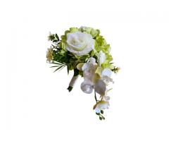 Buquê de Noiva Moderno - Buquê Permanente Cascata Minimalista Verde e Branco