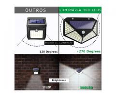Luminária Solar 100 Leds Com Sensor Presença Sem Fio Uso Interno  e Externa 3 Modos