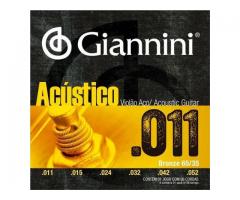 Jogo de Corda Giannini para Violão 0.10 ou 0.11 - Encordoamento para Violão Aço