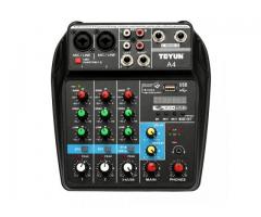 Mesa de Som Bluetooth Interface de Áudio 4 Canais Phantom Power 48v Karaokê  Efeitos