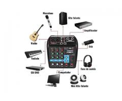 Mesa de Som Bluetooth Interface de Áudio 4 Canais Phantom Power 48v Karaokê  Efeitos