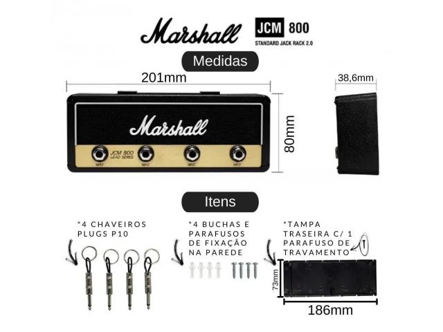 Chaveiro Marshall Com 4 Plugs Vintage Preto Simula um Amplificador Marshall retro - 5/6